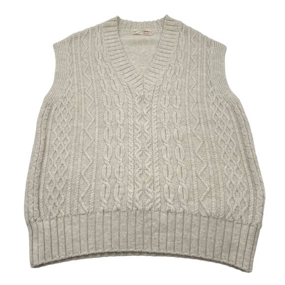 By Anthropologie | Ivory Oversized Preppy Cable Knit Sweater Vest XXS - Picture 4 of 15